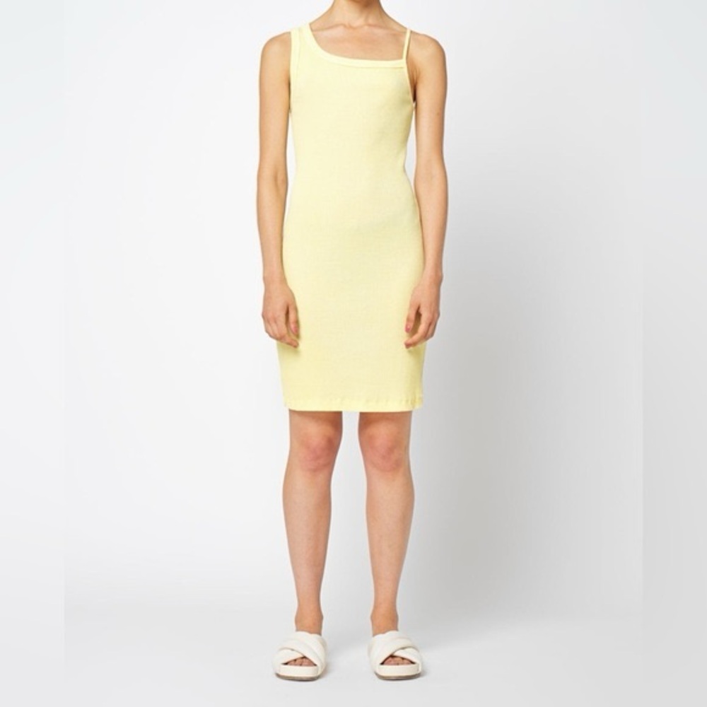 JOHN ELLIOTT Pollen Butter Yellow Cotton Rib Asymmetrical Cami Dress